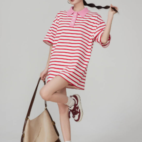Dopamine  Striped Polo Knitted Top For Women