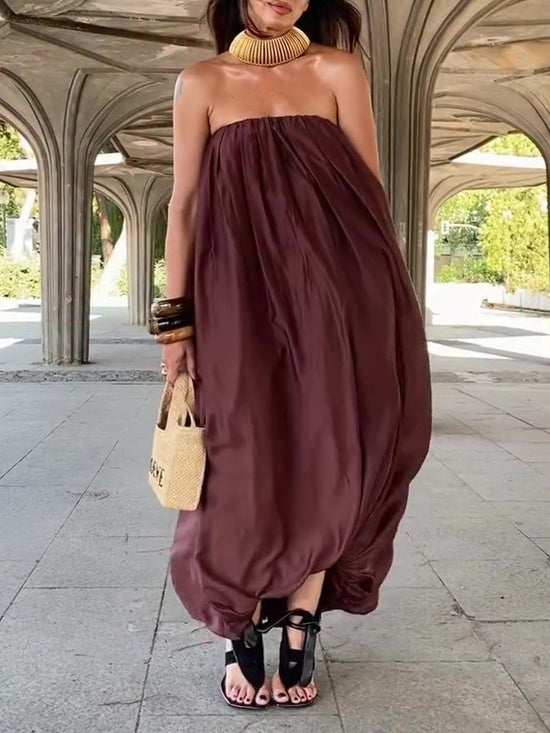 Burgundy Strapless Maxi Bubble Dress
