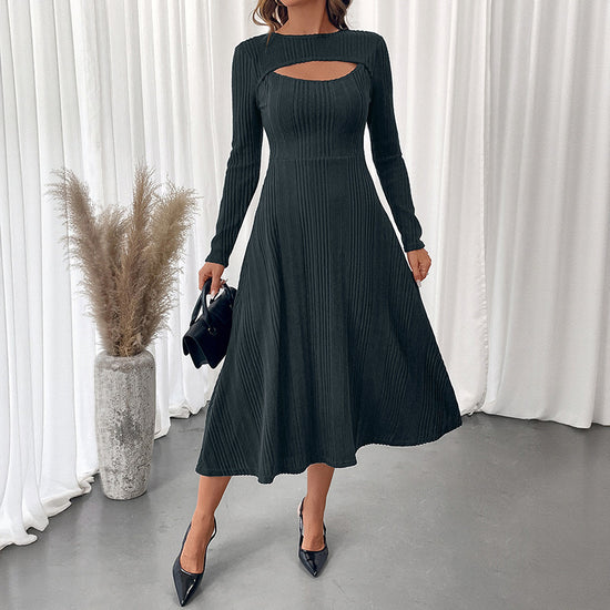 Elegant Commute Style Sexy Cutout Round Neck Slim Fit Dress